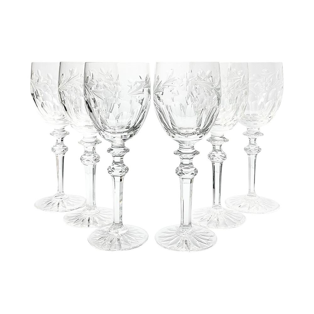 Rogaska “Country Garden” Set of 6 Crystal Water Glasses 8 3/4” 10oz Signed